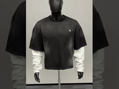 özel vintage sokak giysisi çift katmanlı uzun kollu tişört