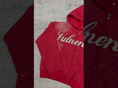 2025 Yeni Özel Lüks Rhinestone Büyük Boylu Torba Kutusu Zip Up Kapüşonlar Vintage Güneşten Yıkanmış Solmuş Stree