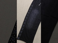 Özel Jogger Eşofman Altı Büyük Boy Pamuklu Fransız Havlu Kumaş Düz Paça Bol Kesim Asit Yıkamalı Paçası Alevlenmiş Rhinestone