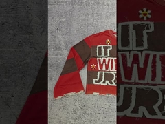 Özel Logo 280-300 Gsm Pamuk Eskitme Nakış Asit Yıkamalı Ham Etek Kısa Çizgili Uzun Kollu