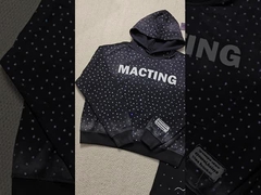 Özel Yapılandırma nakış Çarpık Dırnaq Taşlı Fermuar Kapüşon Asit Yıkama Vintage Yıkanmış Yün Çubuk