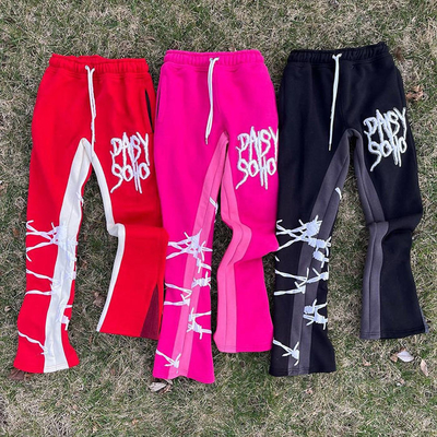 satın al Erkekler için siyah şişmiş spor pantolonlar boş 3D Puff Print Casual Daily Life Acid Wash French Terry online manufacture