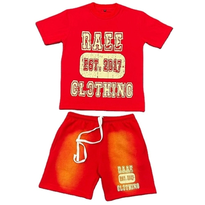 satın al Yaz spor takım elbise ter takım elbise unisex erkekler için özel tişört ve kısa pantolon asit yıkama seti online manufacture