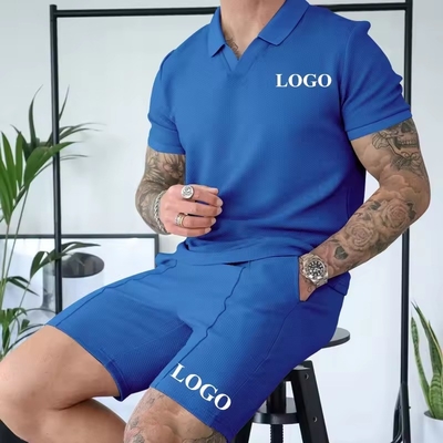 satın al Kişiselleştirilmiş 2024 Yaz Spor Kostümü Erkekler için Katı Renkli Polo Tişört ve Waffle Shorts online manufacture