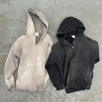satın al Erkeklerin Vintage Asit Yıkama Güneş Solmuş Sıkıntılı Tam Zip Up Kapüşon Ağır Kilo Fransız Terry online manufacture