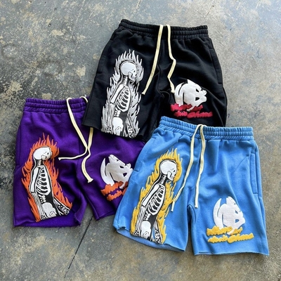 satın al Dikişli dokuma yöntemi Orta belli erkekler için Vintage Asit Yıkama Solmuş Puff Baskı Şortları online manufacture