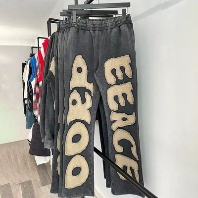 satın al Özel ağır ağırlıklı pamuk sıkıntılı nakış Patchwork Flared Sweatpants Normal Fit online manufacture