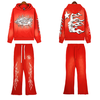 satın al Erkekler için özel baskı spor takım elbise 100% pamuk Fransız Terry Hoodie ve Flare Sweatpants Set online manufacture