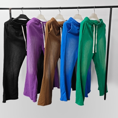 satın al Erkekler Güneş Solmuş Asit Yıkama Flared spor pantolonları kızlar için erkekler için özel Vintage Dekorasyon Çiğ Hem Cut Edge online manufacture