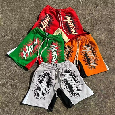 satın al Özel Pamuk Sokak Giysileri Koşucu Çanta Acid Wash Puff Print Casual Plus Size Sweat Shorts online manufacture