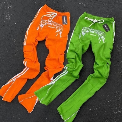 satın al Erkekler için pamuklu şeritli spor pantolonlar kadınlar için fermuarlı cepler kargo pantolonlar yığılmış şeritli şeritli spor pantolonlar online manufacture