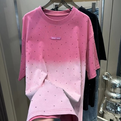 satın al 250Gsm erkek strass t-shirt Unisex Pamuk t-shirt Vintage yıkama ile Oversized Pink Asit Yıkama ile uyumlu online manufacture