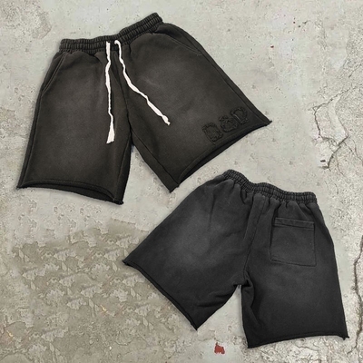 satın al Acı çeken nakış yama asit yıkama Vintage Pamuk Jogger Erkek boyunda ter şortları online manufacture