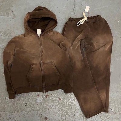 satın al Şık Erkek Pamuk Fermuarlı Kötü Güneş Solmuş Kapüşonlu ve Koşu Pantolonları online manufacture