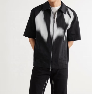satın al Erkekler için Rastgele Ağır Ağır Kütük Pamuk Siyah Baskı Zip Up gömleği S-5XL veya Özel Hip Hop Stili online manufacture