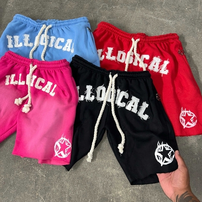 satın al Kişisel Erkek Sokak Giysileri Kalın Çizgi Vintage Applique Ter Kısa Kesim Kenar Asit Yıkama online manufacture