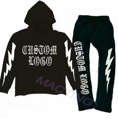 satın al Erkek Pamuk Fransız Terry Çöp Kırılmış Hem Kırılmış Dikiş Asit Yıkanmış Flared Sweatpants Hoodie Set online manufacture
