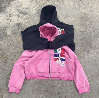 satın al Custom Applique nakış Logo Ağır Ağırlıklı Büyük Boylu Unisex Kapüşonlar Fermuar Yumruk online manufacture