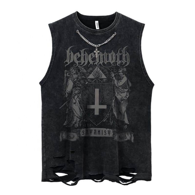 satın al Özel Logo Sokak Giysileri Kesilmiş Çiğ Hem Tank Topları Rastgele Günlük Yaşam Vintage Asit Yıkama online manufacture