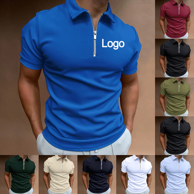 satın al Özel Etiketler Erkek Polo Tişört Nefes Alıcı Poliester Spandex Fermuar Kısa Kollu Üstler online manufacture