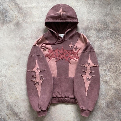 satın al Erkek / Kadın / Unisex Özel Vintage Asit Yıkama İki Renkli Blok Dikiş Büyük Boylu Kağıtlı Kapüşon online manufacture
