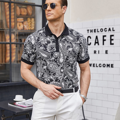 satın al Dikiş Kumaş Kişisel Erkek Slim Fit Paisley Polo Tişörtleri Çiçek Baskı Tişört MACTING online manufacture