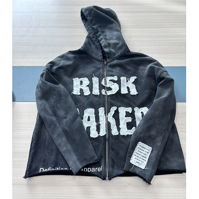 satın al Özel Erkek Ağır Ağırlıklı 400 gsm Vintage Asit Yıkama Zip Up Kapüşon online manufacture