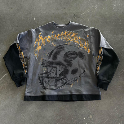 satın al siyah uzun kollu t-shirt erkek ağır ağırlıklı asit yıkama tişört Hip Hop stili online manufacture