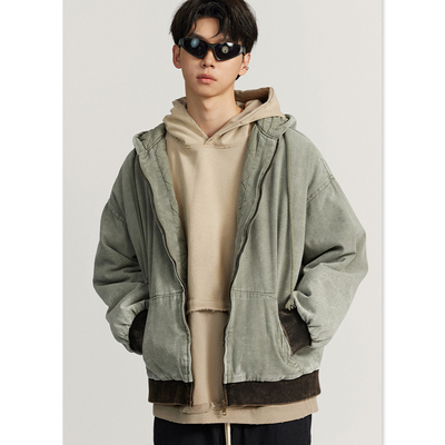 satın al Özel Logo Kış Vintage Moda Erkekler Büyük Boylu Kapüşonlu Pamuk Kazak Ceket Ceket online manufacture