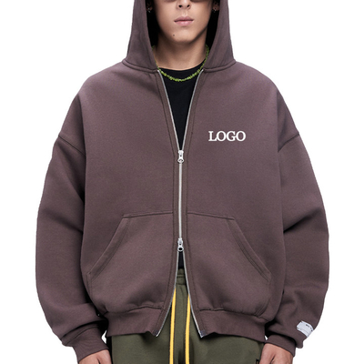 satın al Kapüşonlu Yaka Baskı Sokak Giysileri Kahverengi Zip Up Crop Top Hoodie 500 Gsm online manufacture
