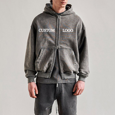 satın al Sokak Giysileri Yıkılmış Yıkanmış Özel Hoodies Pamuk Çift Fermuarlı Hoodie Erkekler İçin online manufacture