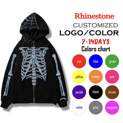 satın al Özel Tasarım Çift Katmanlı nakış ve Rhinestone Bling ile Tam Zip Up Kapüşon online manufacture