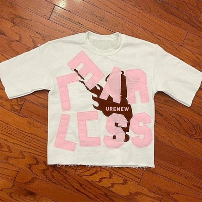 satın al Erkekler için büyük boylu tişört T-shirt, sıkıntılı nakışlı yama Hip Hop tarzı asitle yıkanmış online manufacture