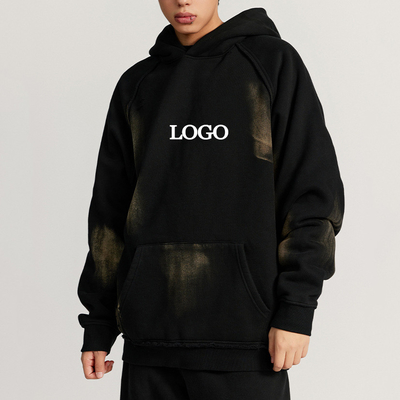 satın al Kalın Yün Pamuk Hoodie Vintage Solmuş Yıkanmış Yırtılmış Tasarım Erkekler İçin Düzenli Kollar online manufacture