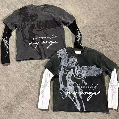 satın al Vintage Acid Wash Erkek Tişörtü O-Neck Yaka Casual Stil Çift Katman 100% Pamuk online manufacture