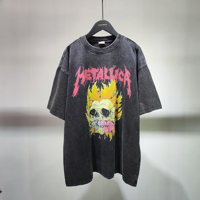 satın al Black Acid Wash Unisex Custom Logo DTG Print Drop Vintage Pamuk için Omuz Tişörtü online manufacture