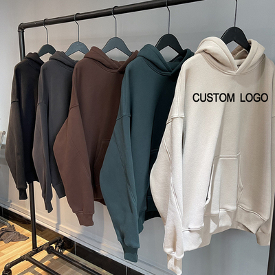 satın al Kalın Fransız Terry Fleece Erkekler için büyük büyüklüklü kapüşon, kahverengi gri omuz kapüşon, stilli süveter. online manufacture