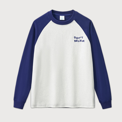 satın al 100% Pamuk Büyük Boylu Açık Uzun Kollu nakış Mektup Kontrast Trim Raglan Erkek Kollu Tişört online manufacture
