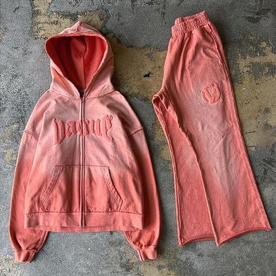 satın al Özel 2 Parça Set Erkeklerin Acid Wash Tasarımı ve Puff Baskı Spor takım elbiseleri online manufacture
