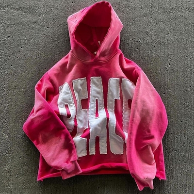 satın al Erkekler için asit yıkama büyük boylu kapüşon sweatshirt nakışlı yama iş sıkıntılı başlıklı süveter kapüşonlu erkekler için online manufacture