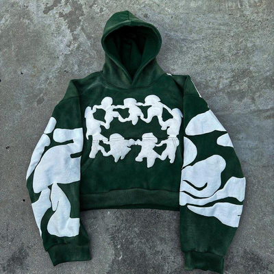 satın al Sokak kıyafetleri Fransız Terry Kırılmış Süveter Hoodie erkekler özel Puff Print Tasarımı online manufacture