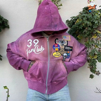 satın al Kırmızı siyah güneş solmuş fermuarlı başlıklı elbise Kutlu Ağır ağırlıklı 450Gsm Ekran Baskı Patch nakış online manufacture