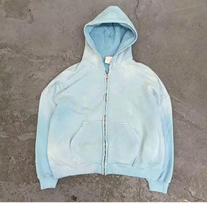 satın al özel asit yıkama kapüşonlu fermuar erkekler 400 gram 500 gram ağır ağırlıklı güneş solmuş sıkıntılı yaşlı bebek mavi online manufacture