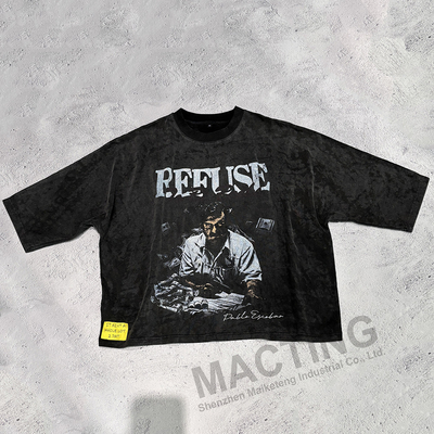satın al Vintage Acid Wash Boxy Cut Printed T-Shirt Erkekler İçin Özel Sokak Giysileri Siyah Renkli online manufacture