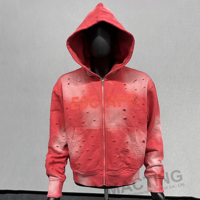 satın al Özel Aşırı Boyutlu Asitli Yıkama Güneş Solunur Çırpılmış Sıkıntılı Zıpkın Çıkartma Kapüşonlu online manufacture
