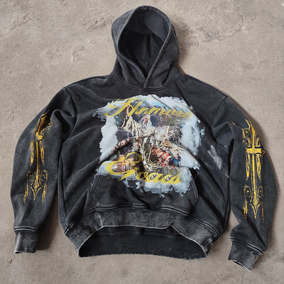 satın al Custom Drop Shoulder Stone Yıkılmış Yün 100% Pamuk Ağır Kilo Fransız Terry DTG Baskı Erkekler İçin Kapüşonlu Süveter online manufacture