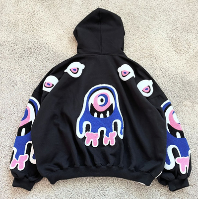 satın al Özel Çenille Patch Kalın Kapüşon Ağırlıklı Pullover Kazaklar Büyük Boylu Havlu Çenille nakış Kapüşon Erkekler İçin online manufacture