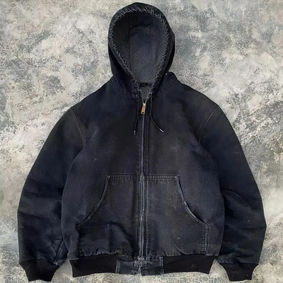satın al Özel Asit Yıkanmış Büyük Boylu Sıkıntılı Kazak Çizgi Denimx Zip Up Kapüşon Ceketler online manufacture