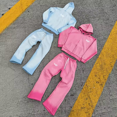 satın al Özel Vintage Koşu Seti Zip Up Asit Yıkama Spor takım elbise SweatsuitHoodie ve Flared Sweatpants Erkekler için Spor takım elbise online manufacture