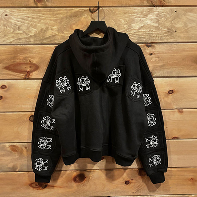 satın al Özel Tam Çeşitli Cepler Zip Up Büyük Boylu Kısalmış Kapüşon Erkekler Unisex nakış Baskı Ağır Kilo Kapüşon online manufacture
